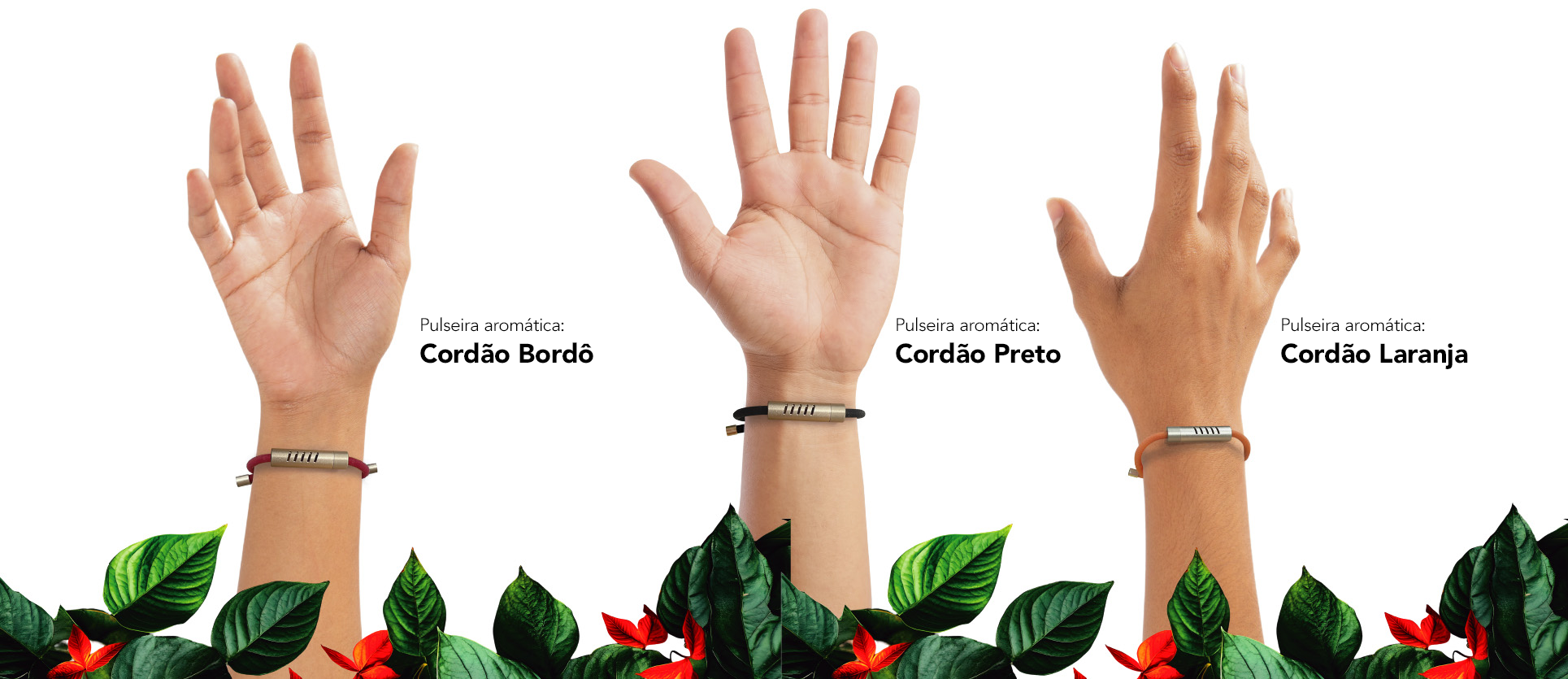 Pulseras aromáticas cordón: granate, negra y naranja | ByePic®