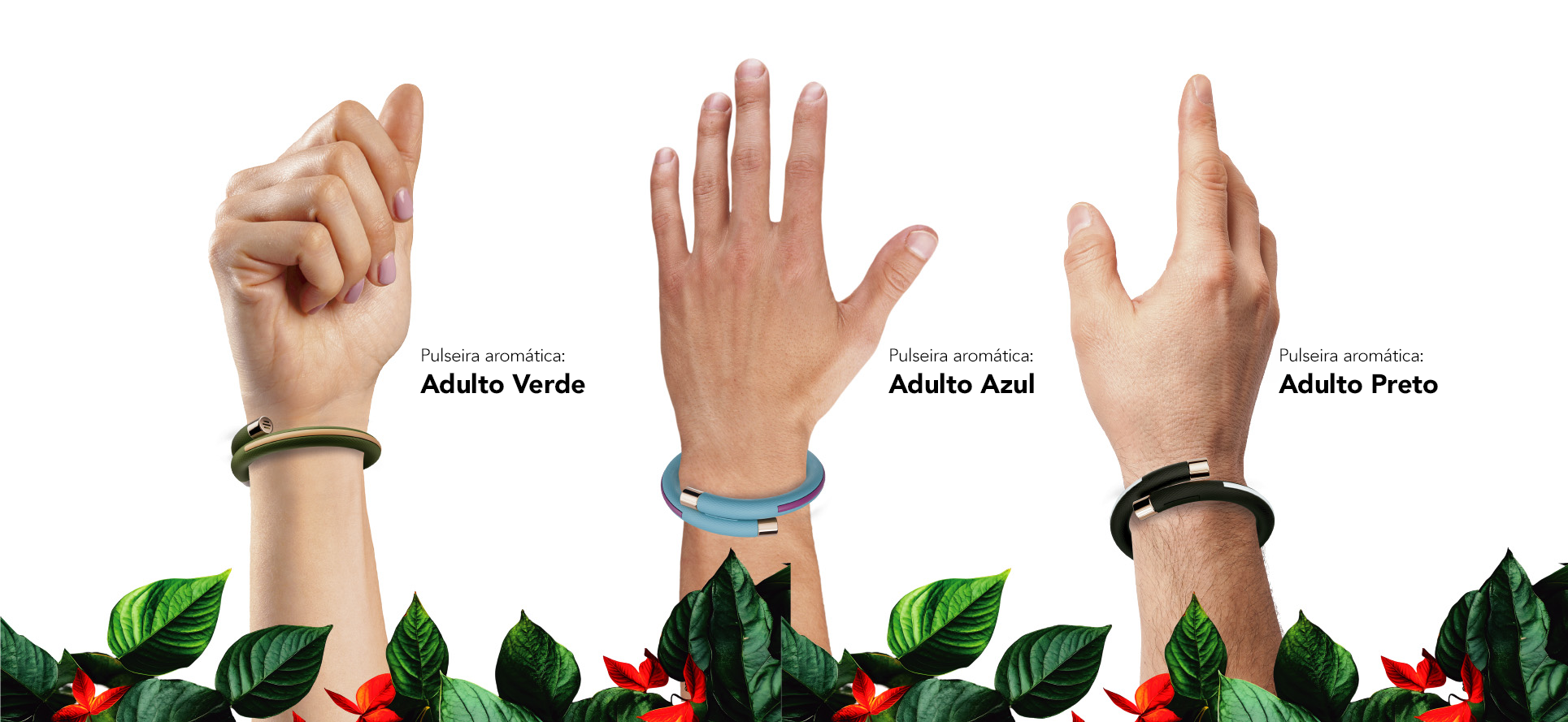 Pulseras aromáticas adulto: verde, azul y negro | ByePic®