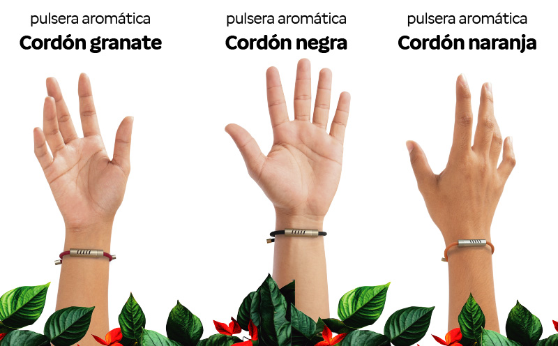 Pulseras aromáticas cordón: granate, negra y naranja | ByePic®