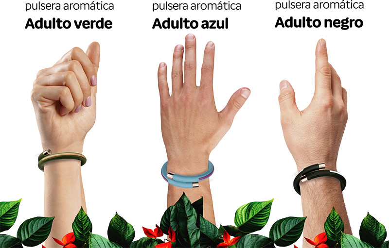 Pulseras aromáticas adulto: verde, azul y negro | ByePic®