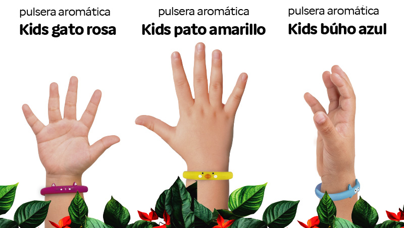 Pulseras aromáticas kids: rosa, amarilla y azul | ByePic®