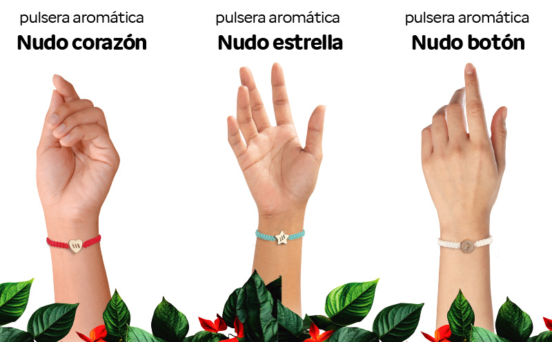 Pulseras aromáticas Nudos: Corazón, Estrella y Botón | ByePic®