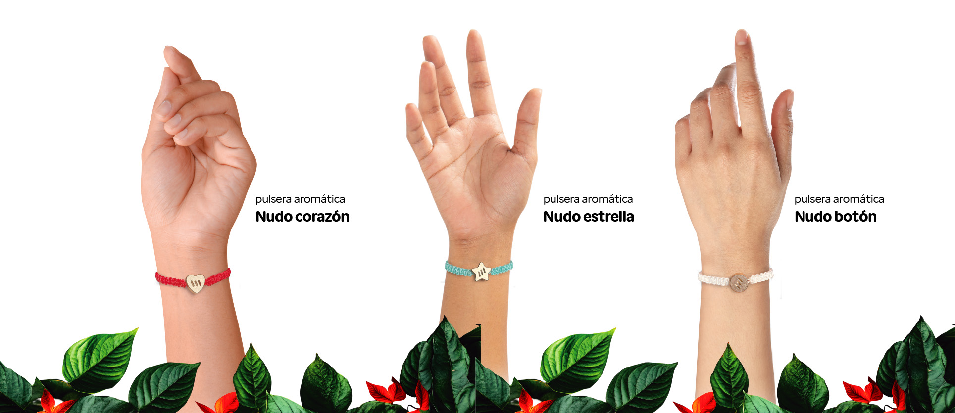 Pulseras aromáticas Nudos: Corazón, Estrella y Botón | ByePic®